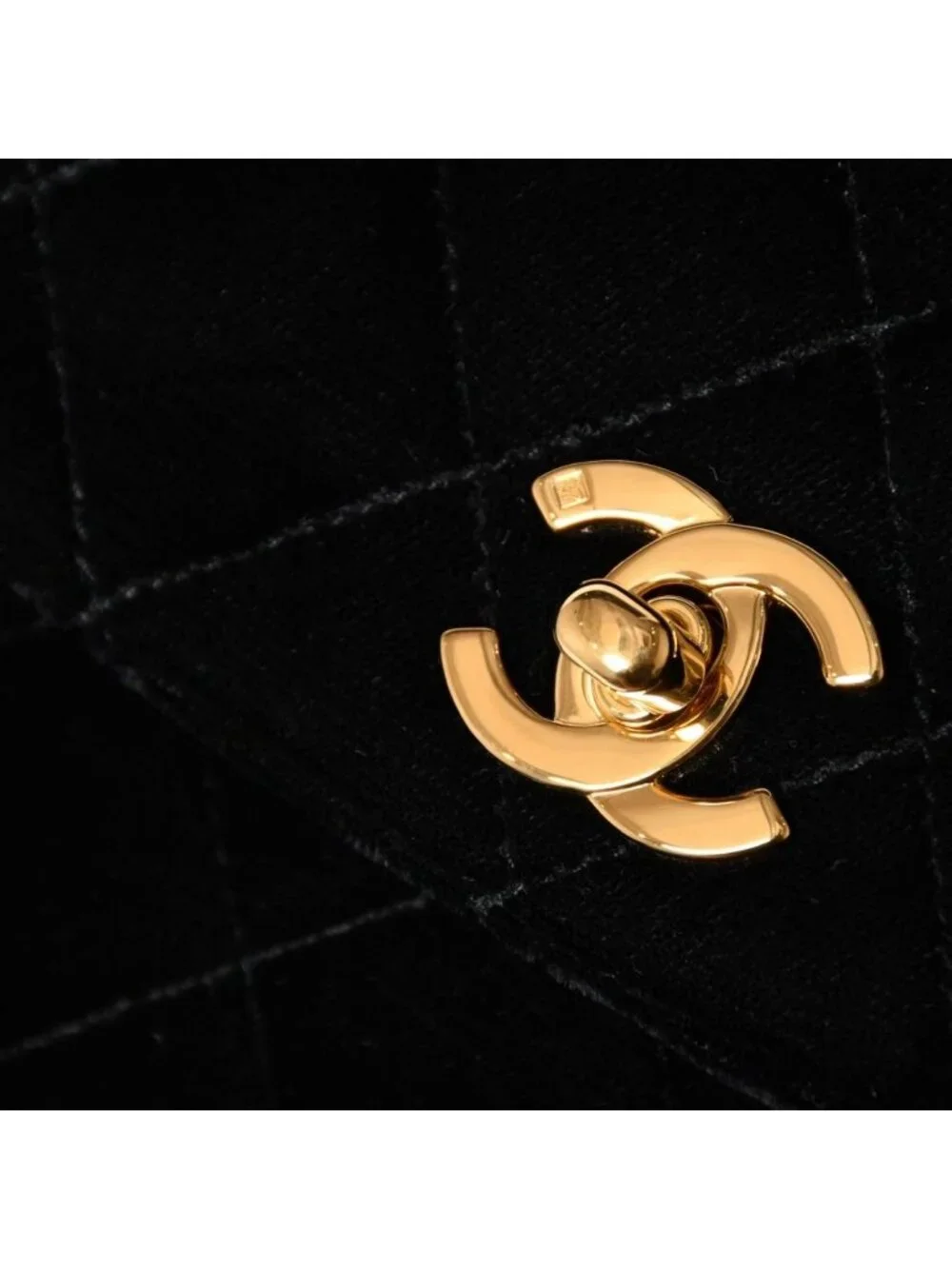 Chanel Bag CC Logo Velvet Quilted Turnlock Black Gold
